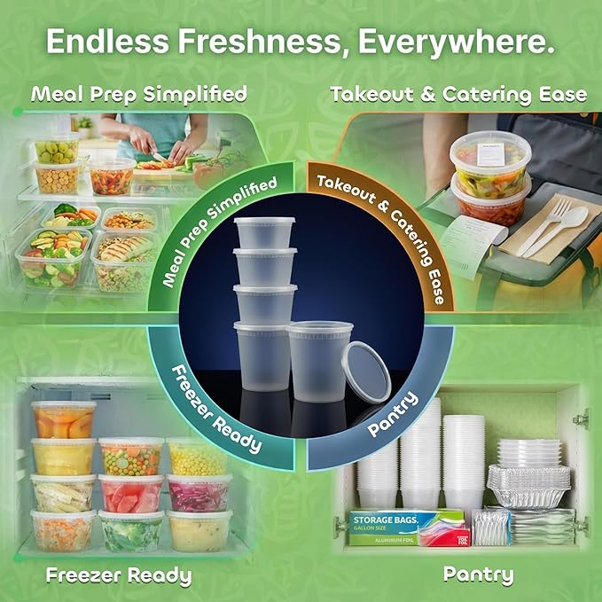 JoyServe 144 Sets Deli Containers with Lids – 16oz & 32oz – Leak Proof, Microwaveable, Dishwasher & Freezer Safe – Plastic Food Storage & Soup Containers - Image 6