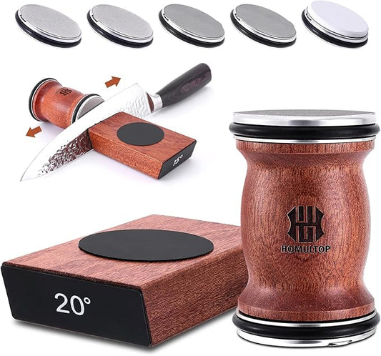 Rolling Knife Sharpener Kit, Kitchen Knife Sharpener with Replaceable Discs Diamond & Ceramic Knife Sharpeners Roller, Magnetic Knife Sharpening Kit with 15 & 20 Degree Base, Afilador De Cuchillos by Unknown