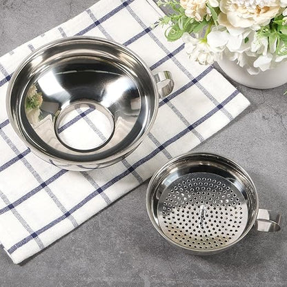 6 Piece Stainless Steel Canning Funnel Set with Strainers, Wide Mouth Mason Jar Funnels Family Pack, Metal Funnels for Filling Bottles, Canning Supplies for Preserving