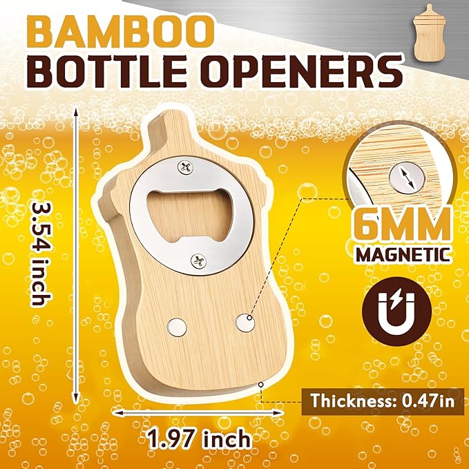 Vesici 24 Pcs Magnetic Wood Bottle Opener 2.5" DIY Bamboo Baby Bottle Shape Beer Opener Baby Shower Favors Wooden Beer Openers Fridge Refrigerator Magnet Gift for Guests Wedding Party Souvenirs - Image 2