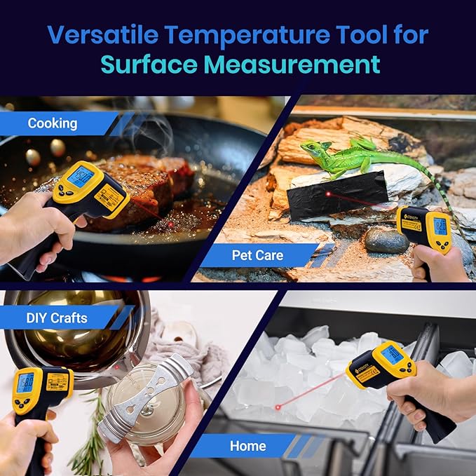 Etekcity Infrared Thermometer Laser Temperature Gun 1080, -58°F~ 1130°F for Meat Food Candy Pizza Oven, Heat Gun for Cooking, Kitchen, Fridge, Reptile, BBQ, HAVC, Adjustable Emissivity & Max Measure - Image 2