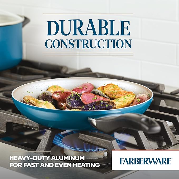 Farberware 20361 Dishwasher Safe Nonstick Cookware Set / Pots and Pans Set - 15 Piece, Blue - Image 5