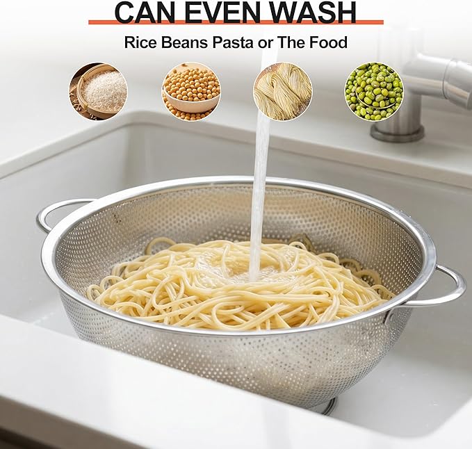 Kaishun Colander Stainless Steel 3-Quart, Strainer for Kitchen Food, Dishwasher Safe