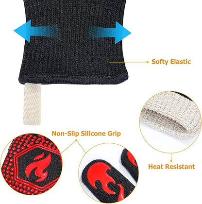 QUWIN BBQ Gloves, Oven Gloves 1472℉ Extreme Heat Resistant, Grilling Gloves Silicone Non-Slip Oven Mitts, Kitchen Gloves for BBQ, Grilling, Cooking, Baking-1 Pair… (One Size(Long Cuff), Red) - Image 6