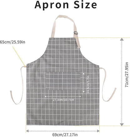 Tosewever 2 Pack Cotton Adjustable Bib Apron for Women, Cooking Kitchen Aprons with Pockets BBQ Drawing, Mom Woman Men Chef (Cotton - Grey/Green, 2)
