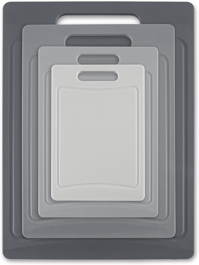 COOK WITH COLOR Non-Slip Cutting Board Set – Kitchen Essentials with Easy Grip Handle for Meat, Veggies, and Fruits, 4 Cutting Boards, Gray-New - Image 7