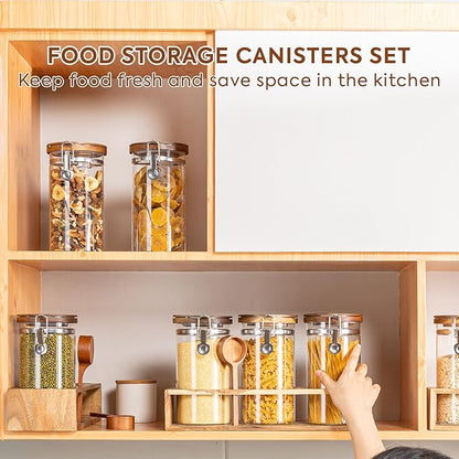 Yangbaga Glass Sugar Coffee Canister with Shelf, 3 x 45OZ Coffee Bean Containers Storage Station Organizer with Airtight Locking Clamp and Log Coffee Scoop, Food Storage Canisters Sets for Kitchen - Image 7