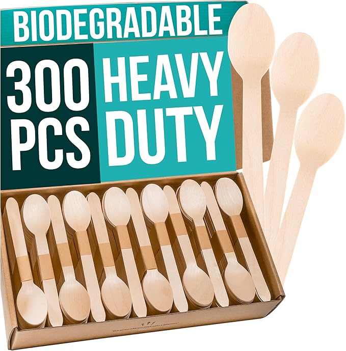 Disposable Wooden Spoons For Eating - 300pcs - Heavy Duty & Plastic Free - Our Guilt-Free FSC Certified Wood Protects Forests - A Great Alternative to Bamboo Spoons Disposable. by EarthClusive
