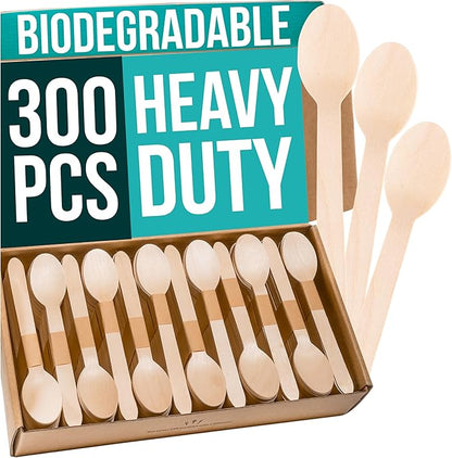 Disposable Wooden Spoons For Eating - 300pcs - Heavy Duty & Plastic Free - Our Guilt-Free FSC Certified Wood Protects Forests - A Great Alternative to Bamboo Spoons Disposable. by EarthClusive