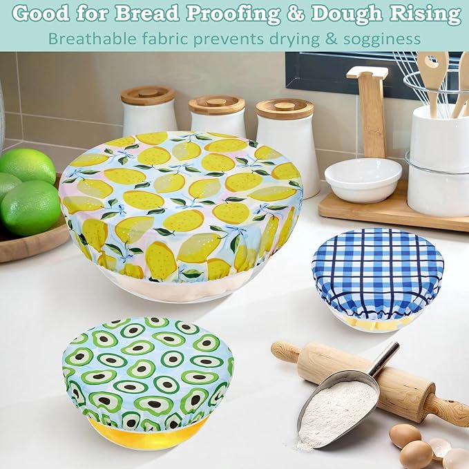 5-Size Reusable Beeswax Bowl Covers for Bread Proofing, Cotton Cloth Flexible Beeswax Wraps for Food Storage(Fruit Grid) - Image 4