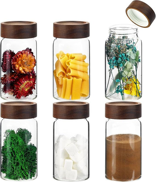 8oz Airtight Glass Jars Small Spice Storage Canister with Wooden Lid Clear Glass Food Container Canning Jar for Cookies Overnight Oats Yogurt Pantry Sugar Tea Coffee Bath Salts (6×250ml(8.4oz)) by Patoper