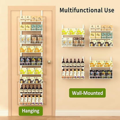 Churboro Over the Door Pantry Organizer Rack with 9 Adjustable Baskets, 9 Tiers Dual-use Hanging or Wall Mount Spice Rack Organizer, White - Image 7