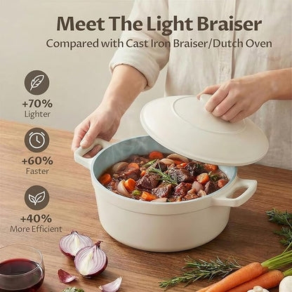 BEZIA 5.7 Quart Nonstick Ceramic Soup Stock Pot with Lid for Family Cooking, Induction Cooking Pot with Smart-Vent Braising, Easy Cleanup, Perfect for Side Dishes, Daily Meals & Camping