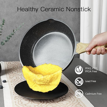 GiPP Ceramic Pots and Pans Set Non Stick - 18 Pcs Nonstick Cookware Set, Non-toxic Healthy Kitchen Cooking Set w/Frying Pans Set, Dishwasher Safe, PFAS PTFE PFOA PFOS Free, Dark Gray