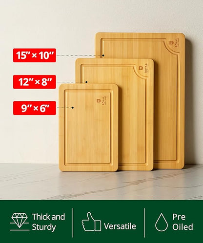 ROYAL CRAFT WOOD Wooden Cutting Boards for Kitchen Meal Prep & Serving - Bamboo Wood Serving Board Set with Deep Juice Groove Side Handles - Charcuterie & Chopping Butcher Block for Meat - Image 6