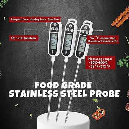 Copkim 6 Pcs Instant Read Meat Thermometer with Long Probe 9.65 Inch Kitchen Cooking Food Candy Waterproof Digital Thermometer for BBQ Water Milk Yogurt Liquid Cooking(White) - Image 3