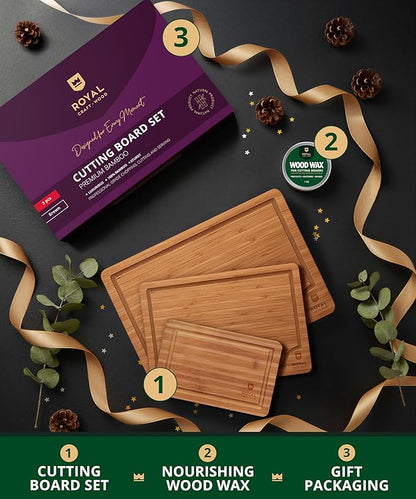 ROYAL CRAFT WOOD Wooden Cutting Boards for Kitchen Meal Prep & Serving - Bamboo Wood Serving Board Set with Deep Juice Groove Side Handles - Charcuterie & Chopping Butcher Block for Meat - Image 2
