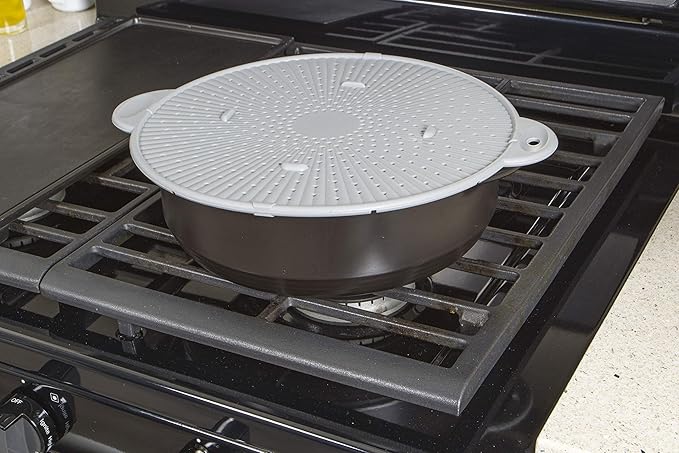Silicone Splatter Screen, Multi-Use Kitchen Tool, Protect Stovetop and Counters, 3-in-1 Silicone Kitchen Trivet, Splatter Screen, and Colander Lid, Gray - Image 4