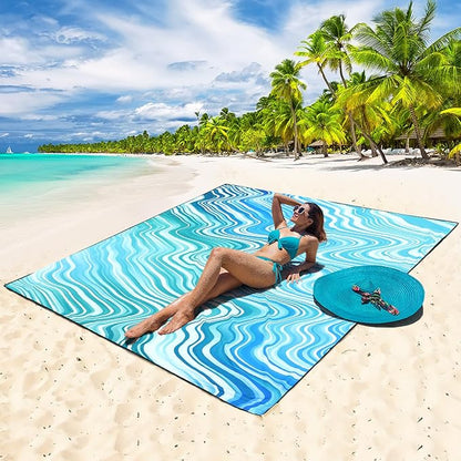 WIWIGO Beach Blanket Waterproof Sandproof Beach Mat 79" X 83"/10'x9'for 2-8 Adults Quick Drying Outdoor Picnic Mat Beach Accessories for Travel, Camping, Hiking - Image 4