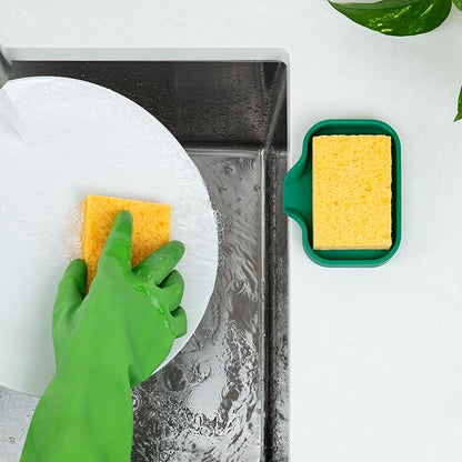 Zulay Kitchen Small Silicone Sponge Holder (4.9x3.3”) – Space-Saving Sink Organizer Tray for Sponge, Soap, Brush & More – Compact Non-Slip Dish for Kitchen & Bathroom Countertops (Pine Green) - Image 3
