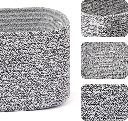 MiniArk Small Storage Baskets for Organizing | Closet Organizer Bins | Shelf Toy Basket | Woven Rope Baskets | Cube Decorative Box | Shallow Basket | 13x8.5x5.1” | 3 Packs Mixed Grey