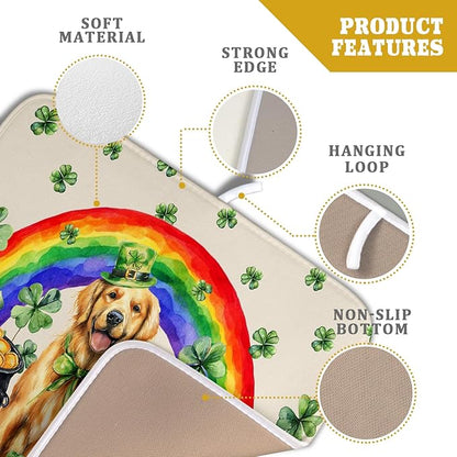 St Patricks Day Drying Mat Samll Lucky Clovers Green Kitchen Decor Counter Mats for Dog Lover - Image 4
