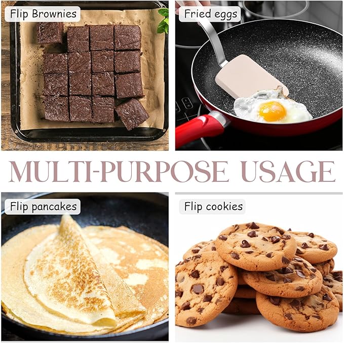 Silicone Cookie Spatula Turner 2 Pack Mini Brownie Spatula Flexible Kitchen Small Silicone Turner for Nonstick Cookware Heat Resistant No Scratch Flipper for Egg Pancake(Khaki) - Image 6