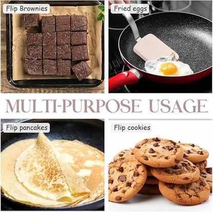 Silicone Cookie Spatula Turner 2 Pack Mini Brownie Spatula Flexible Kitchen Small Silicone Turner for Nonstick Cookware Heat Resistant No Scratch Flipper for Egg Pancake(Khaki) - Image 6