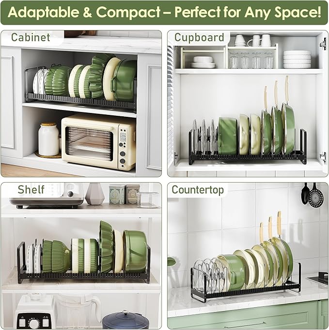 MUDEELA Pot Rack Pan Organizer inside Cabinet - Expandable Pot Lid Organizer for Cabinet with 12 Adjustable Dividers, Cutting Board Organizer Holder Baking Rack Kitchen Cabinet Storage Organization - Image 7