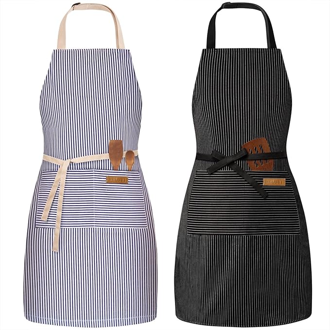 BeLuyi 2 Pack Adjustable Bib Apron with 2 Pockets Chef Cooking Kitchen Restaurant Aprons for Women Men by BELUYI