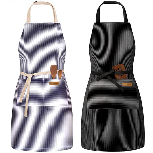 BeLuyi 2 Pack Adjustable Bib Apron with 2 Pockets Chef Cooking Kitchen Restaurant Aprons for Women Men by BELUYI