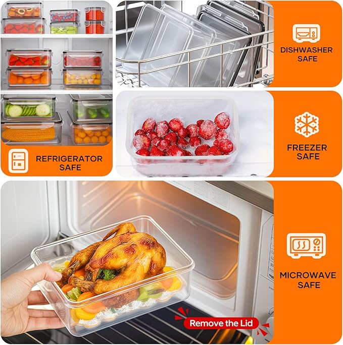 50 PCS Food Storage Containers with Lids (25 Containers & 25 Lids) - Reusable Plastic Food Containers for Kitchen Storage and Organization BPA-Free Leakproof Meal Prep Container with Labels & Pen - Image 6
