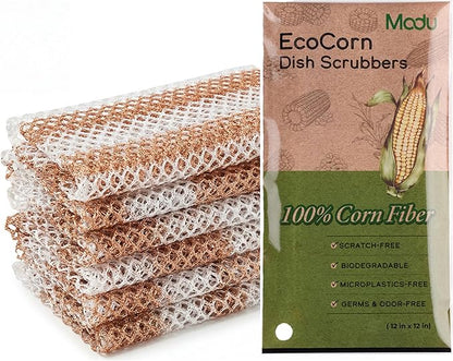 Modu 6 Pack EcoCorn Dish Sponges Scrubbers – 100% Corn Fiber, Biodegradable Kitchen Scrub Pads for Multipurpose Household Cleaning, Odor-Free, Plastic-Free Kitchen Mesh Net (Thin & Foamy 6 Count) by Modu