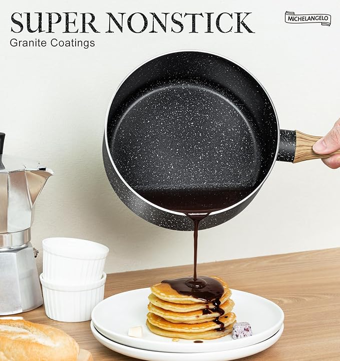 MICHELANGELO Saucepan Set, Nonstick Sauce Pans with Granite Coatings, Stone Sauce Pan with Lids, Non Stick Pot Sets, Sauce Pots 3 Piece, 1Qt, 2Qt & 3Qt - Image 2