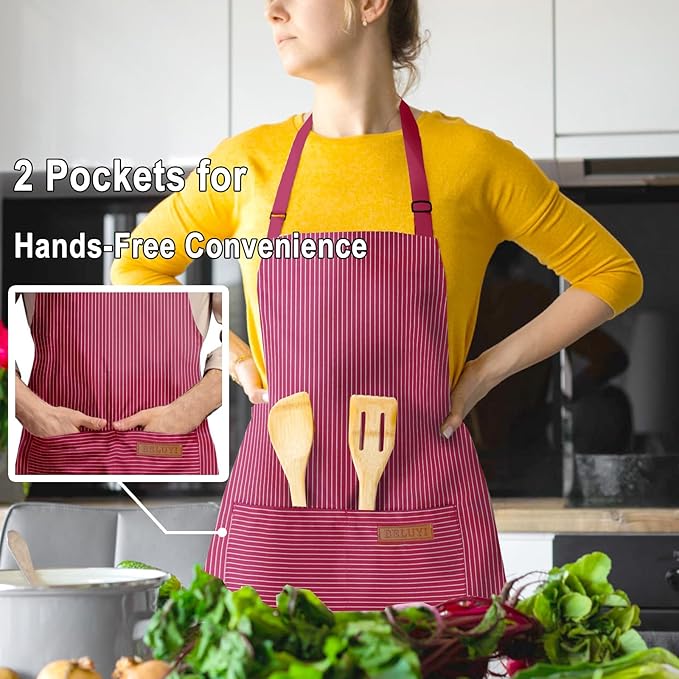 BeLuyi Adjustable Bib Apron with 2 Pockets Chef Cooking Kitchen Restaurant Aprons for Women Men - Image 4