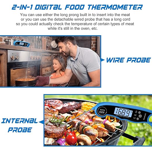 Digital Meat Thermometer for Cooking - Comluck CA002 Instant Read Meat Thermometer for Grilling and Smoking 2-in-1 Dual Probe Oven Safe Food Thermometer with Alarm for Grill BBQ Steak Turkey - Image 3