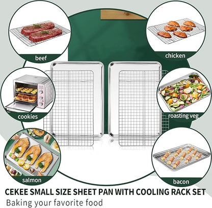 CEKEE 4 PCs Small Baking Sheet With Wire Rack Set [2 Pans + 2 Cooling Racks], 10 Inch Stainless Steel Tray - Rust & Warp Resistant, Easy Clean - Image 5