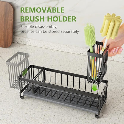Cisily Large Sink Caddy Organizer with Towel Holder, Quick Dry Sponge Holder for Kitchen, Black Dish Brush Holder for Countertop, Kitchen Decor Storage and Essentials - Image 5