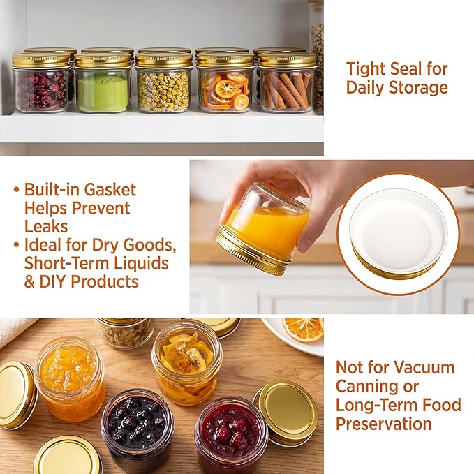 QAPPDA 4oz Glass Jars With Lids,Small Mason Jars Wide Mouth,Mini Canning Jars With Gold Lids For Honey,Jam,Jelly,Wedding Favor,Shower Favors,Spice Jars For Kitchen Storage & Home,Set of 40 - Image 4