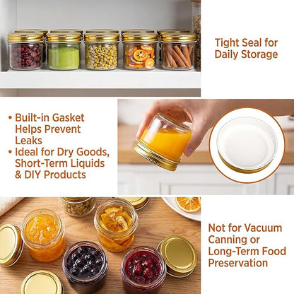 QAPPDA 4oz Glass Jars With Lids,Small Mason Jars Wide Mouth,Mini Canning Jars With Gold Lids For Honey,Jam,Jelly,Wedding Favor,Shower Favors,Spice Jars For Kitchen Storage & Home,Set of 40 - Image 4