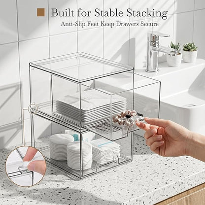 8 Pack Small Clear Stackable Acrylic Storage Boxes Storage Drawers, Storage Organizer, Clear Plastic Makeup Organizer, Ideal for Vanity, Cabinet, Desk Organization - Image 6