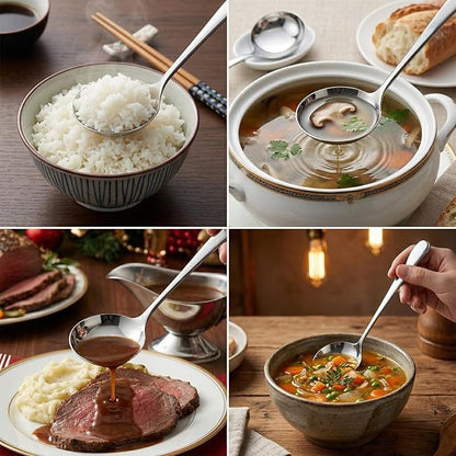 JJUNW 2 Pcs Small Silver 7.9 Inch Gravy Soup Ladle, Stainless Steel Sauce Ladle Soups Spoons, Kitchen Utensil For Spooning Gravy Sauce Soup