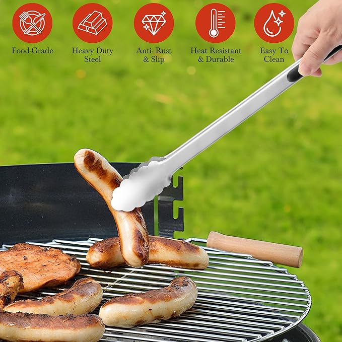 Kitchen Tongs for Cooking - 7 Inch & 9 Inch & 12 Inch Heat Resistant Stainless Steel Grilling Tong Grill Tong Metal Tongs for Cooking, Grilling, BBQ/Barbecue, Food (7+9+12 inch)