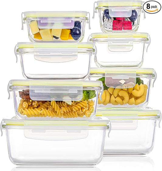 Vtopmart 8 Pack Glass Food Storage Containers with Airtight Lids, Glass Meal Prep Containers, Lunch Office Meal for Microwave, Oven, Freezer and Dishwasher, BPA Free by Vtopmart