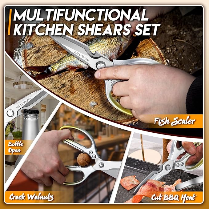 TIJERAS Kitchen Scissors Set Gold - Stainless Steel Kitchen Shear, Sharp Meat Scissors, Heavy Duty Poultry Shears, Japanese Cooking Scissor for Food, Chicken, and Turkey, Christmas Gifts for Men Women - Image 2