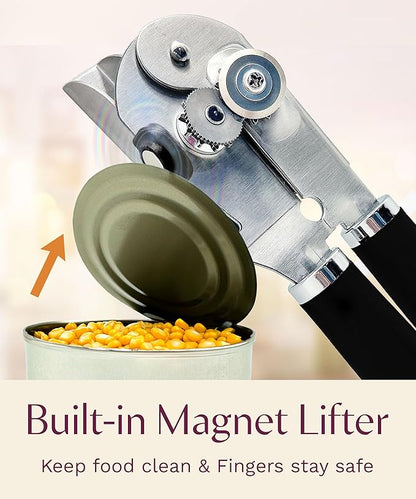 Premium Multifunction Magnetic Manual Can Opener and Bottle Opener, Heavy Duty Stainless Steel Sharp Cutting Blade and Oversized Easy Turn Knob, Soft-Touch Handle, Kitchen Use, Black - Image 7
