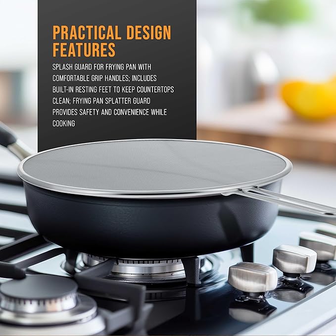 U.S. Kitchen Supply Stainless Steel Splatter Guard 13" Fine Mesh Cover, Grease & Oil, Splatter Screen for Frying Pan, Cooking Pots, with Resting Feet - Image 4