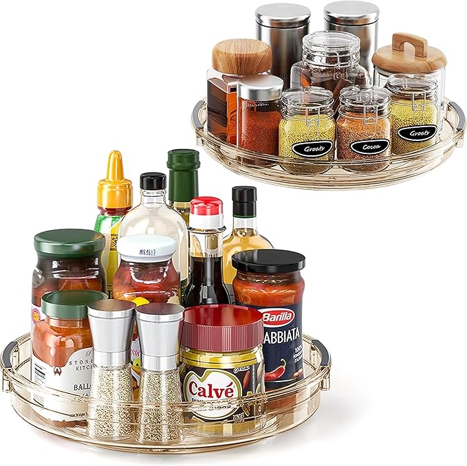LAMU 2 Pack Lazy Susan Turntable Organizer for Cabinet, 10.6'' 9.25'' Condiment Organizer for Refrigerator, Kitchen Pantry, Medicine Cabinet Organizer, Spices Rack Organization, Bathroom, Amber by YourHome-OrganizationHelper