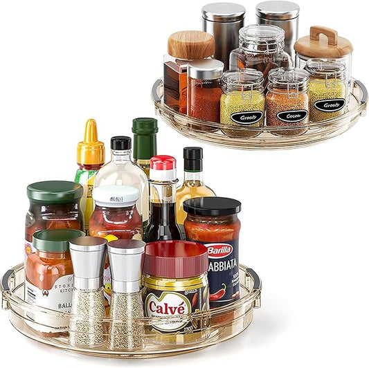 LAMU 2 Pack Lazy Susan Turntable Organizer for Cabinet, 10.6'' 9.25'' Condiment Organizer for Refrigerator, Kitchen Pantry, Medicine Cabinet Organizer, Spices Rack Organization, Bathroom, Amber by YourHome-OrganizationHelper