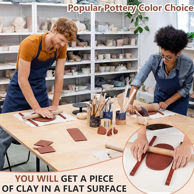 Sasylvia 10 Pcs Pottery Rolling Pin Guides Wood Teaching Rolling Mud Stick Guide Set Polymer Clay Depth Guide Pottery Tools Clay Mudboard Tools (5 Size,Reddish Brown) - Image 4